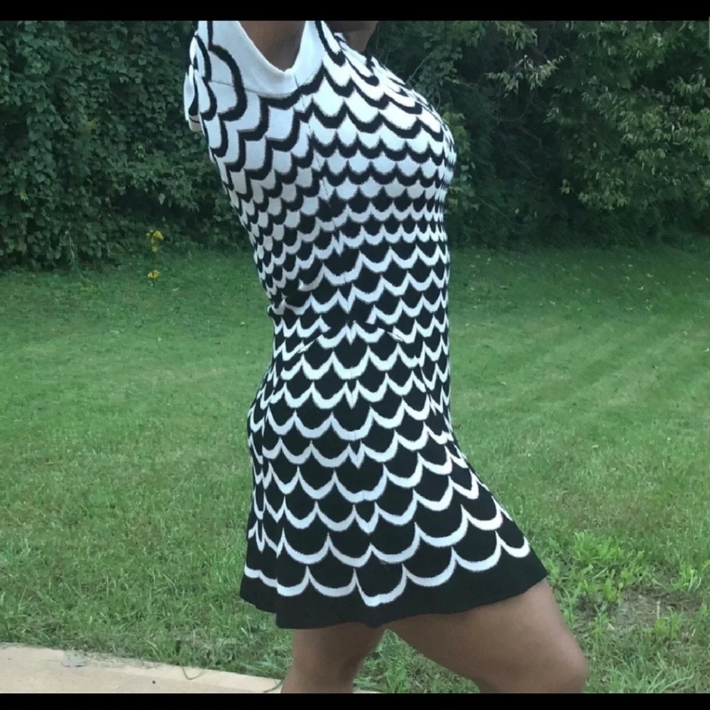 CeCe White and Black Scalloped Sweater Dress - Picture 5 of 6